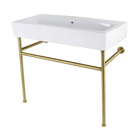 Kingston Brass 39 Porcelain Console Sink with Stainless Steel Legs, WhiteBrushed Brass VPB3917H7ST